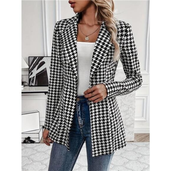 Houndstooth Print Lapel Collar Blazer - Picture 3 of 5